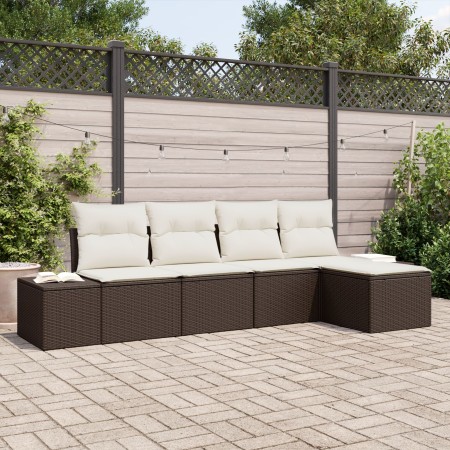 Conjunto de Sofá de Jardín de 5 Piezas con Cojines Ratán Poliéster Marrón de , Sofás de exterior - Ref: Foro24-3347018, Preci...