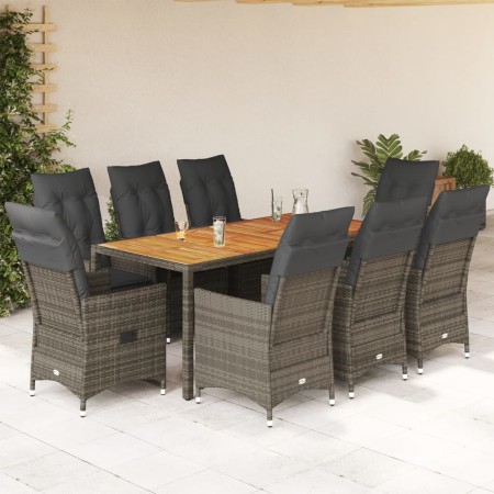 Set comedor jardín 9 pzas y cojines ratán sintético gris en Conjuntos de jardín | Comprar online en Foru.es