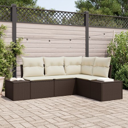 Conjunto de Sofá de Jardín de 4 Piezas con Cojines en Marrón de Ratán Sintético de , Sofás de exterior - Ref: Foro24-3347038,...
