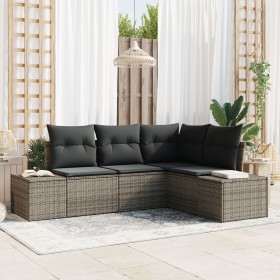 Juego de Sofá de Jardín de 4 Piezas con Cojines Gris Poliratán de , Sofás de exterior - Ref: Foro24-3347039, Precio: 310,78 €...