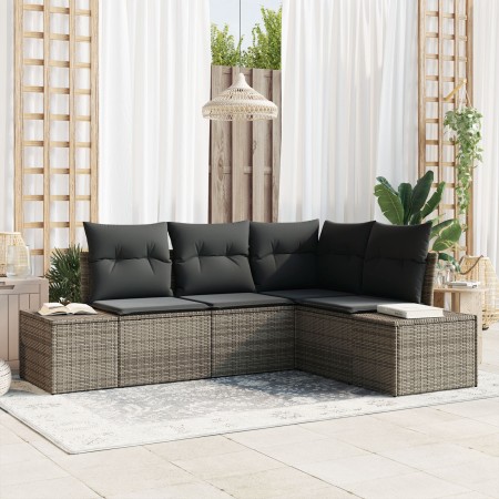 Juego de Sofá de Jardín de 4 Piezas con Cojines Gris Poliratán de , Sofás de exterior - Ref: Foro24-3347039, Precio: 310,78 €...