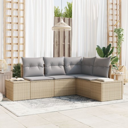 Juego de Sofá de Jardín de 4 Piezas con Cojines Beige Ratán de , Sofás de exterior - Ref: Foro24-3347040, Precio: 325,65 €, D...