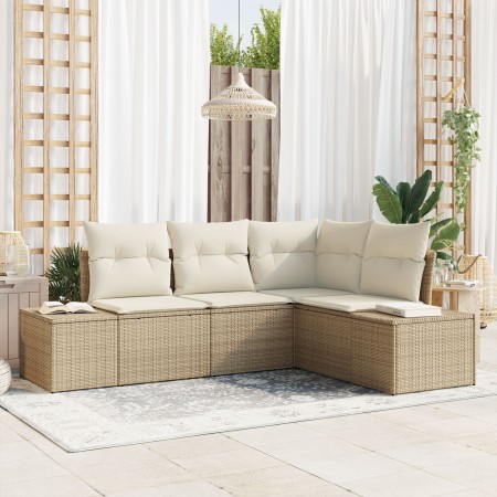 Conjunto de Sofá de Jardín de 4 Piezas con Cojines Beige Poliratán de , Sofás de exterior - Ref: Foro24-3347041, Precio: 327,...