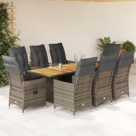 Set comedor jardín 9 pzas y cojines ratán sintético gris en Conjuntos de jardín | Comprar online en Foru.es