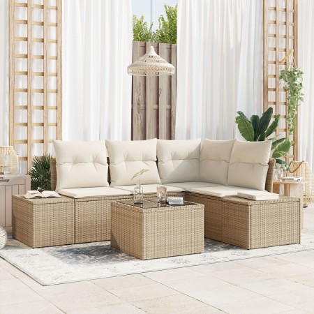 Juego de Sofá de 5 Piezas de Jardín con Cojines Ratán Poliéster Marrón de , Sofás de exterior - Ref: Foro24-3347051, Precio: ...