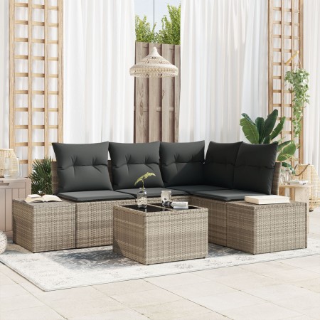 Juego de Sofá de Jardín de 5 Piezas con Cojines Gris Poliratán de , Sofás de exterior - Ref: Foro24-3347052, Precio: 386,64 €...