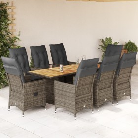 Set comedor jardín 9 pzas y cojines ratán sintético gris en Conjuntos de jardín | Comprar online en Foru.es