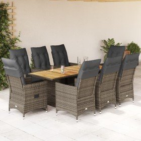 Set comedor jardín 9 pzas y cojines ratán sintético gris en Conjuntos de jardín | Comprar online en Foru.es