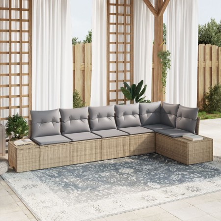 Set de Sofás de Jardín de 6 Piezas con Cojines Beige de Ratán Sintético de , Sofás de exterior - Ref: Foro24-3347080, Precio:...