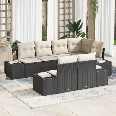 Set de Sofá de Jardín de 7 Piezas con Cojines Negro Poliratán de , Sofás de exterior - Ref: Foro24-3347097, Precio: 536,97 €,...