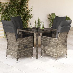 Set comedor de jardín 5 piezas con cojines ratán sintético gris en Conjuntos de jardín | Comprar online en Foru.es