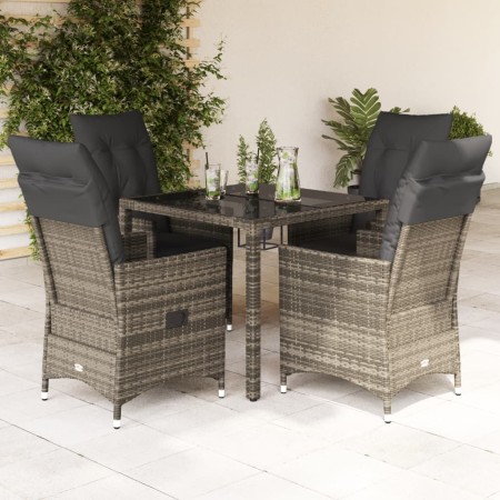 Set comedor de jardín 5 piezas con cojines ratán sintético gris en Conjuntos de jardín | Comprar online en Foru.es