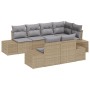 Conjunto de sofá de jardín de 7 piezas con cojines de ratán poliéster beige de , Sofás de exterior - Ref: Foro24-3347100, Pre...
