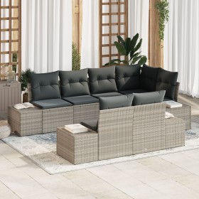 Conjunto de sofá de jardín de 7 piezas con cojines Gris claro Poliratán de , Sofás de exterior - Ref: Foro24-3347102, Precio:...