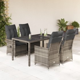 Set comedor de jardín 5 piezas con cojines ratán sintético gris en Conjuntos de jardín | Comprar online en Foru.es