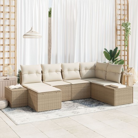 Juego de Sofá de Jardín de 6 Piezas con Cojines - Ratán Poliéster Beige de , Sofás de exterior - Ref: Foro24-3347131, Precio:...