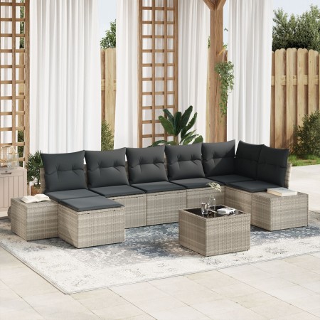Juego de Sofás de Jardín Conjunto de 8 Gris Claro Ratán, Poliéster de , Sofás de exterior - Ref: Foro24-3347162, Precio: 560,...
