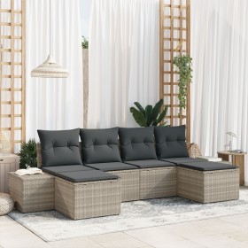 Conjunto de Sofá de Jardín de 6 Piezas con Almohadas Gris Claro Poliratán de , Sofás de exterior - Ref: Foro24-3347172, Preci...