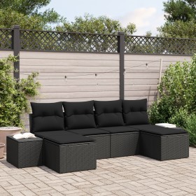 Set de sofás de jardín de 6 piezas con cojines de ratán negro poliéster de , Sofás de exterior - Ref: Foro24-3347173, Precio:...