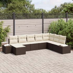 Set de sofá de jardín de 8 piezas con cojines marrón de ratán sintético de , Sofás de exterior - Ref: Foro24-3347178, Precio:...