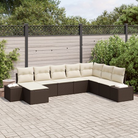 Set de sofá de jardín de 8 piezas con cojines marrón de ratán sintético de , Sofás de exterior - Ref: Foro24-3347178, Precio:...