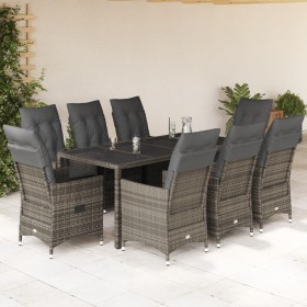 Set comedor jardín 9 pzas y cojines ratán sintético gris en Conjuntos de jardín | Comprar online en Foru.es