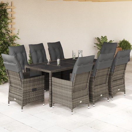 Set comedor jardín 9 pzas y cojines ratán sintético gris en Conjuntos de jardín | Comprar online en Foru.es