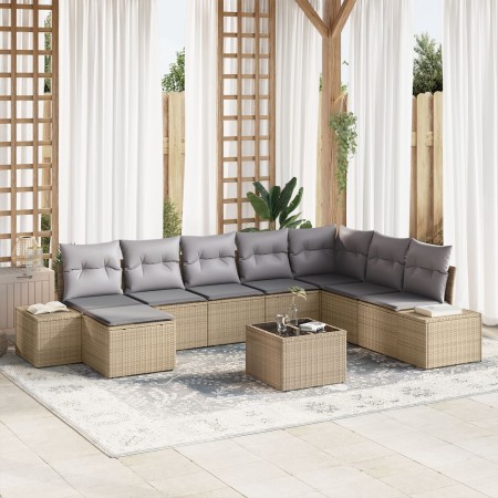 Conjunto de Sofá de Jardín Juego de 9 Beige y Gris Ratán y Tela de , Sofás de exterior - Ref: Foro24-3347190, Precio: 559,92 ...