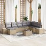 Conjunto de Sofá de Jardín Juego de 9 Beige y Gris Ratán y Tela de , Sofás de exterior - Ref: Foro24-3347190, Precio: 559,92 ...