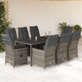 Set comedor jardín 9 pzas y cojines ratán sintético gris en Conjuntos de jardín | Comprar online en Foru.es