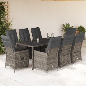 Set comedor jardín 9 pzas y cojines ratán sintético gris en Conjuntos de jardín | Comprar online en Foru.es