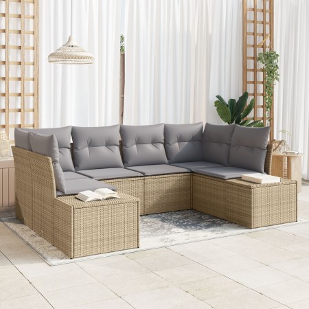 Juego de Sofá de Jardín de 6 Piezas con Cojines Beige de Ratán Poliéster de , Sofás de exterior - Ref: Foro24-3347200, Precio...