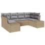 Juego de Sofá de Jardín de 6 Piezas con Cojines Beige de Ratán Poliéster de , Sofás de exterior - Ref: Foro24-3347200, Precio...