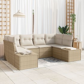Juego de Sofá de Jardín de 6 Piezas con Cojines Ratán Poliéster Beige de , Sofás de exterior - Ref: Foro24-3347201, Precio: 4...