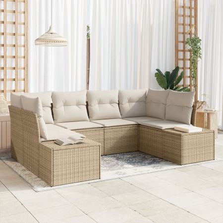 Juego de Sofá de Jardín de 6 Piezas con Cojines Ratán Poliéster Beige de , Sofás de exterior - Ref: Foro24-3347201, Precio: 4...