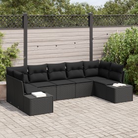 Set de Sofá de Jardín de 7 Piezas con Cojines Negro Ratán Poliéster de , Sofás de exterior - Ref: Foro24-3347213, Precio: 510...