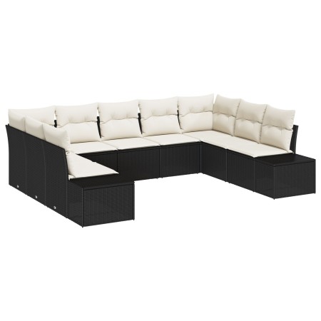 Set de sofá de jardín de 9 piezas con cojines negro ratán poliéster de , Sofás de exterior - Ref: Foro24-3347217, Precio: 543...