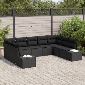 Set de Sofá de Jardín de 9 Piezas con Cojines Negro Ratán de Polietileno de , Sofás de exterior - Ref: Foro24-3347223, Precio...
