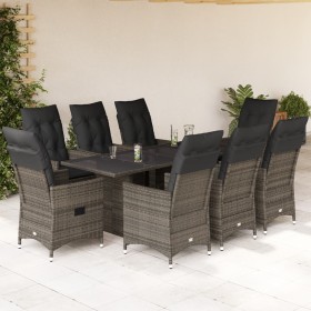 Set comedor jardín 9 pzas y cojines ratán sintético gris en Conjuntos de jardín | Comprar online en Foru.es