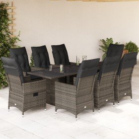 Set comedor jardín 9 pzas y cojines ratán sintético gris en Conjuntos de jardín | Comprar online en Foru.es