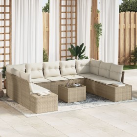 Juego de Sofá de Jardín Conjunto de 10 Beige y crema Ratan, tela de , Sofás de exterior - Ref: Foro24-3347231, Precio: 669,31...