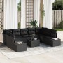 Conjunto de Sofá de Jardín Set de 10 Negro Ratán, Poliéster, Acero de , Sofás de exterior - Ref: Foro24-3347233, Precio: 646,...
