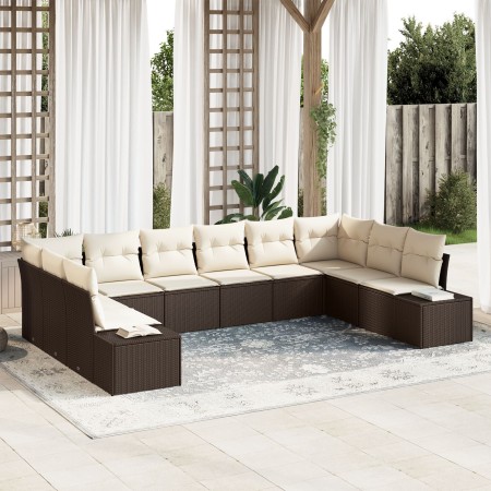 Conjunto de Sofá de Jardín de 10 Piezas con Cojines Marrón Ratán Polibi de , Sofás de exterior - Ref: Foro24-3347238, Precio:...