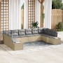Conjunto de Sofá de Jardín de 10 Piezas con Cojines Beige de Poliratán de , Sofás de exterior - Ref: Foro24-3347240, Precio: ...