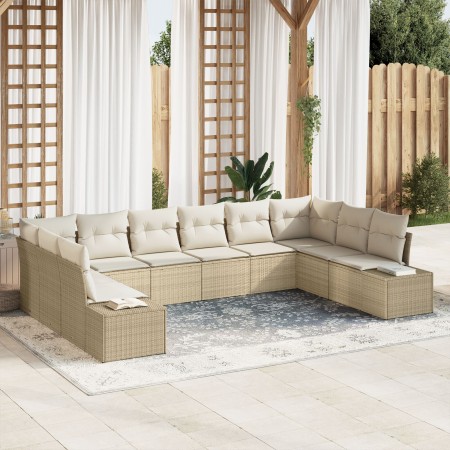 Conjunto de sofá de jardín de 10 piezas con cojines Beige Ratán Sintético de , Sofás de exterior - Ref: Foro24-3347241, Preci...