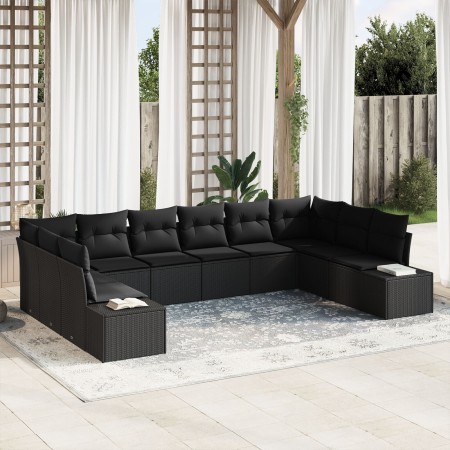 Conjunto de Sofás de Jardín de 10 Piezas con Cojines en Ratán Negro de , Sofás de exterior - Ref: Foro24-3347243, Precio: 673...