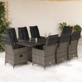 Set comedor jardín 9 pzas y cojines ratán sintético gris en Conjuntos de jardín | Comprar online en Foru.es