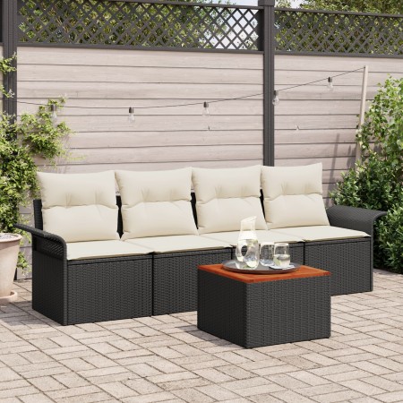 Juego de Sofás de Jardín de 5 Piezas con Cojines Negro Poliratán Acacia de , Sofás de exterior - Ref: Foro24-3347257, Precio:...