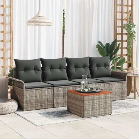 Conjunto de Sofá de Jardín de 5 Piezas con Cojines Gris Poliratán Acacia de , Sofás de exterior - Ref: Foro24-3347258, Precio...