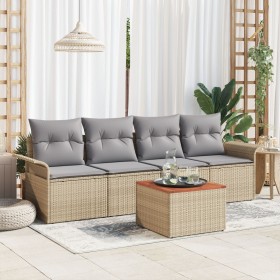 Conjunto de Sofá de Jardín de 5 Piezas con Cojines Beige Ratán Poliéster de , Sofás de exterior - Ref: Foro24-3347259, Precio...